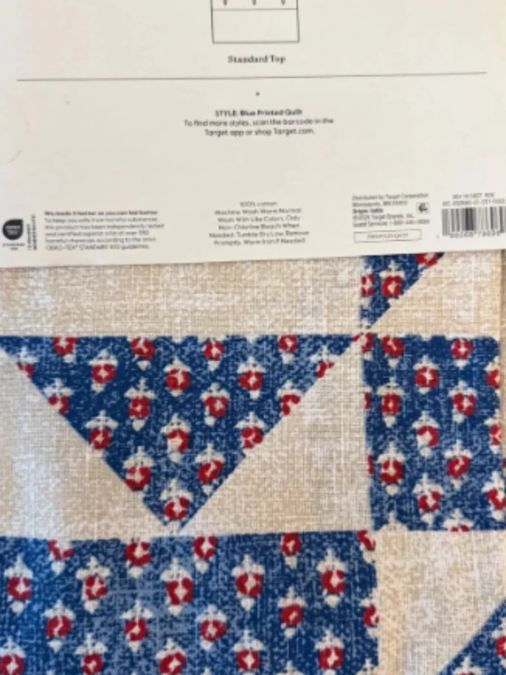 Threshold Shower Curtain – Geometric Floral Patchwork – Blue & Beige 72x72